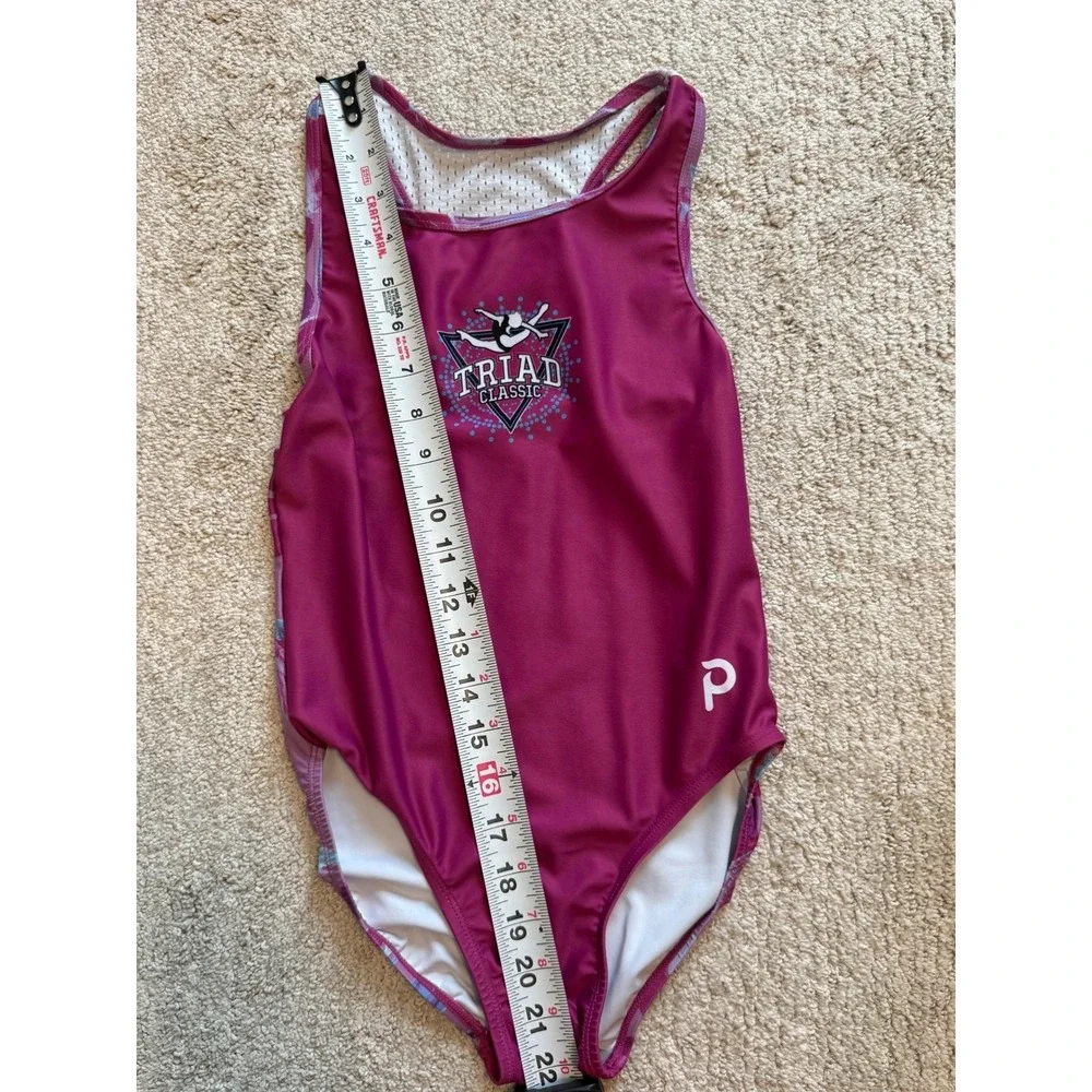 Plum Practicewear Girls‎ Child Large Triad Classic Floral Mesh Back Leotard Pink